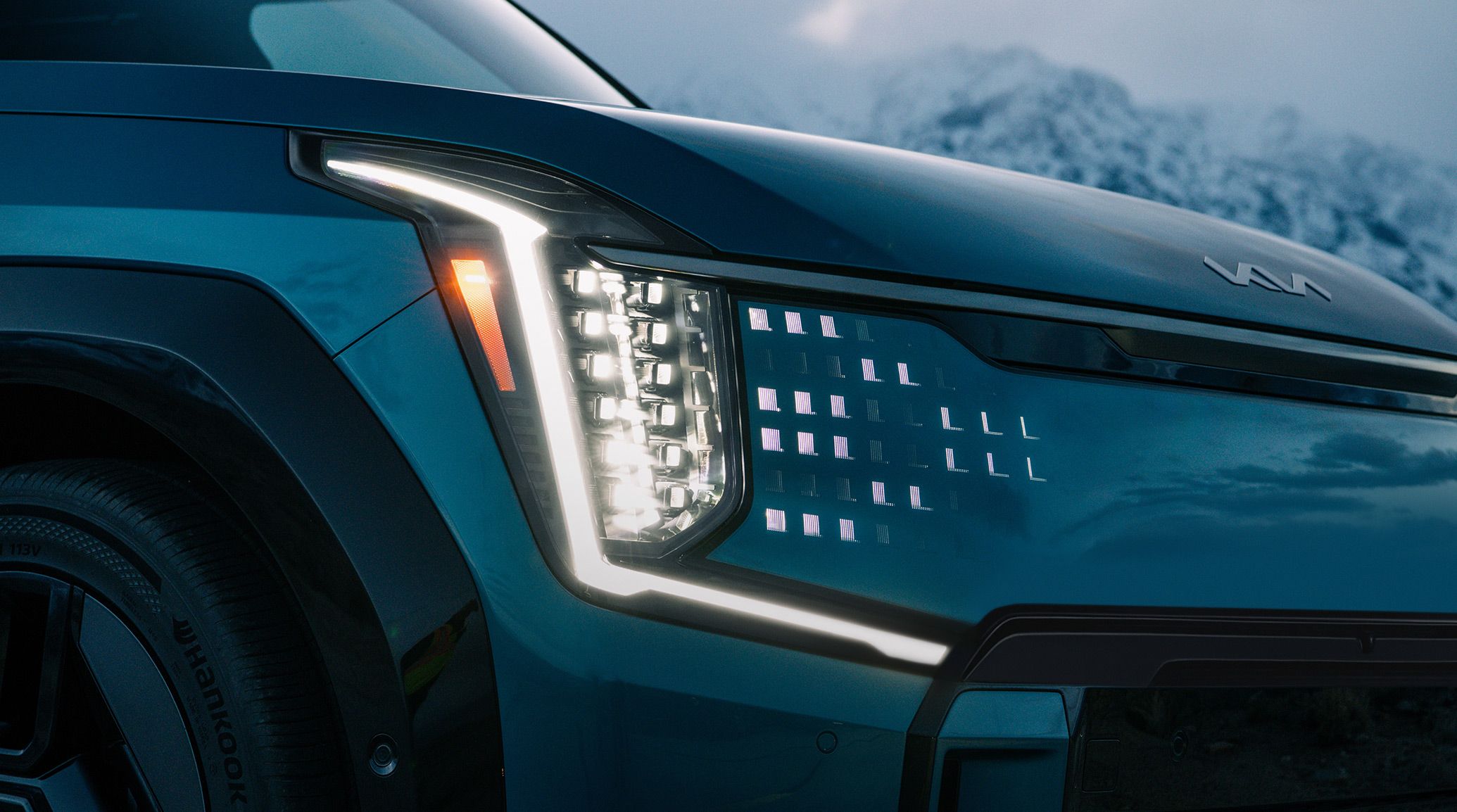 Blue 2025 EV9 up close