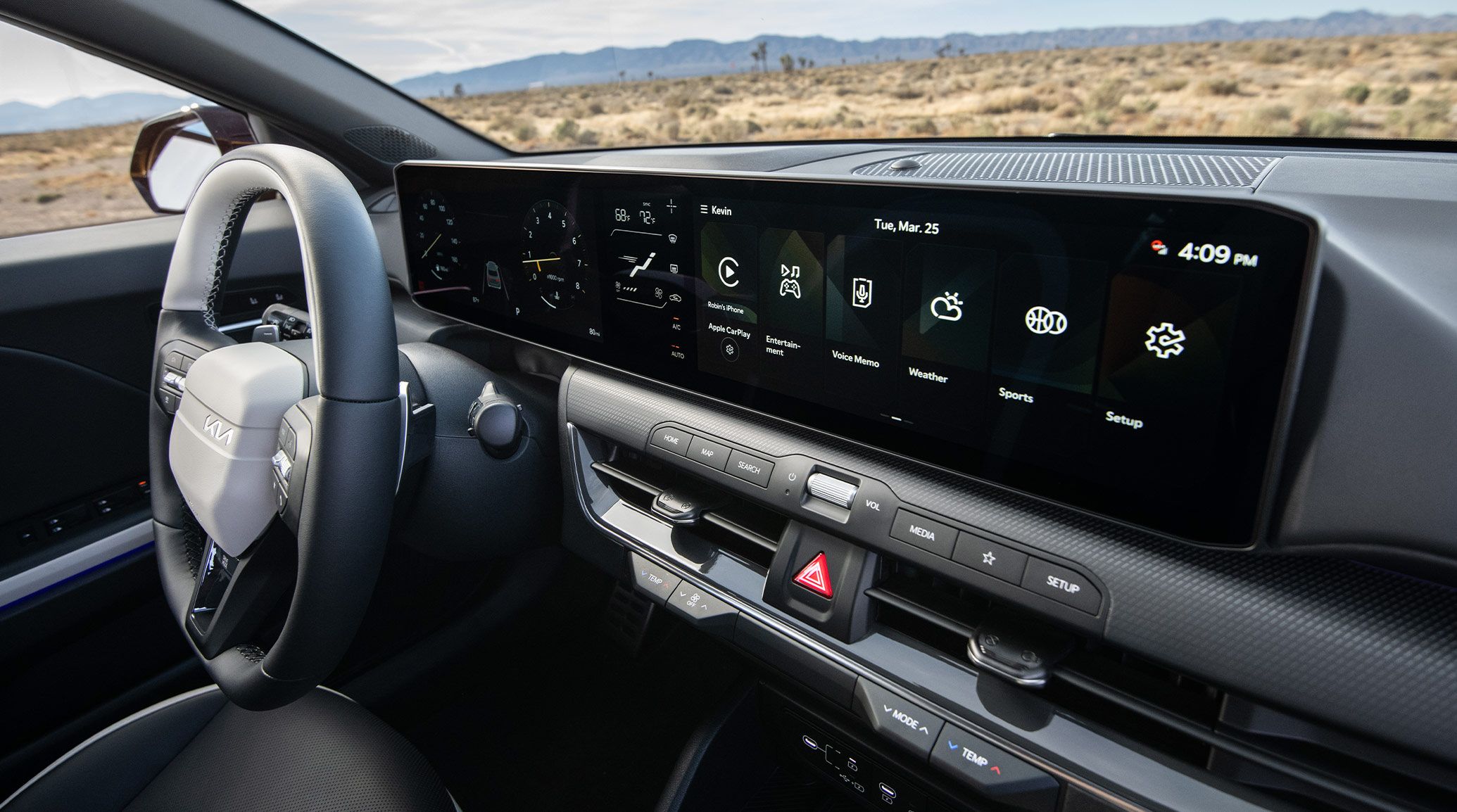 Interior Shot of the 2026 K4 Hatchback GT-Line Turbo highlighting the Dual Panoramic Display which combines to nearly 30 in.