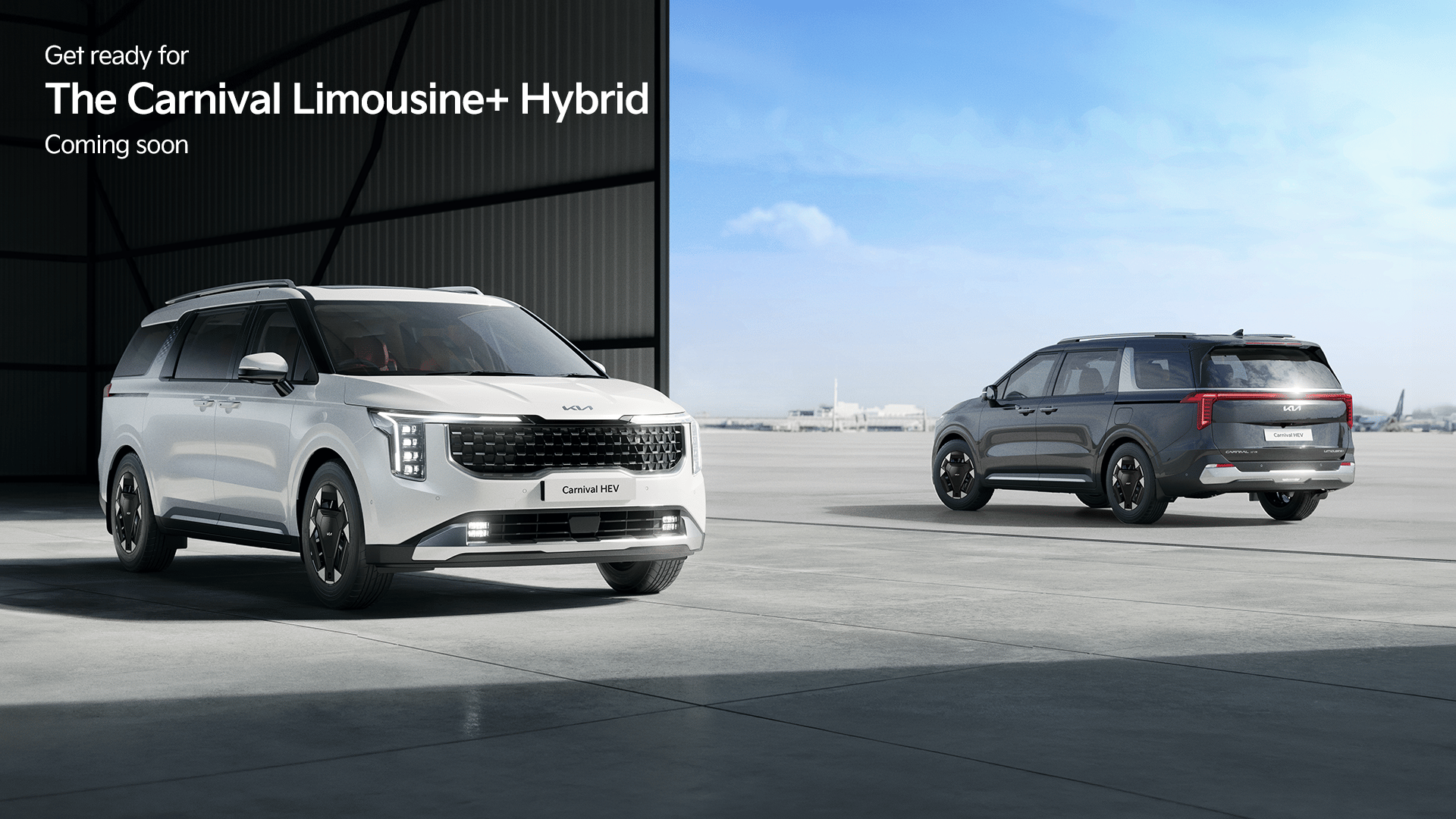 New Kia Carnival Limousine in Glacier White Pearl and steel grey color