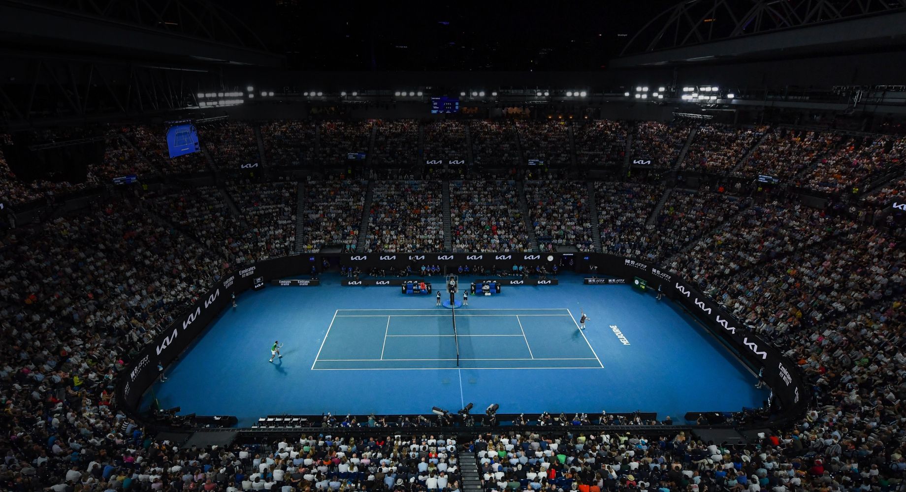 Panoramic view of the Australian Open  main court packed with spectators