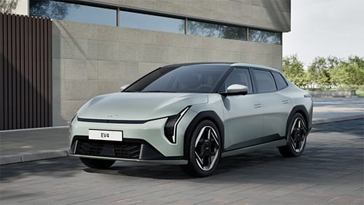 Front three-quarter view of the EV4 parked on a street.