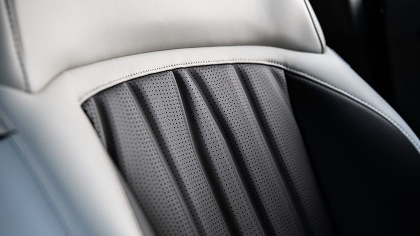 Close-up of the bio-urethane seat in a Kia EV9 GT-Line.
