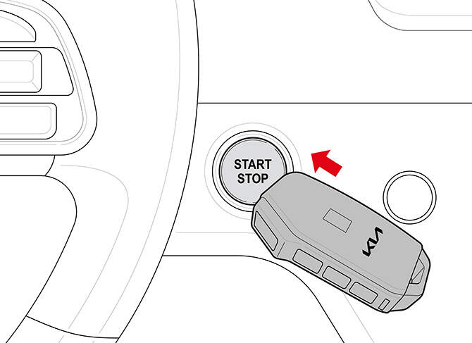 Illustration of the engine start stop button being pressed with the smart key