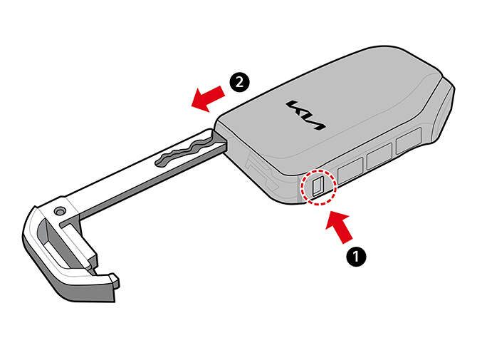 Illustration explaining how to extract the mechanical key from the smart key 