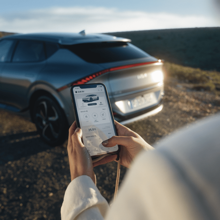 Auto auf Landstraße im Wald aus Vogelperspektive