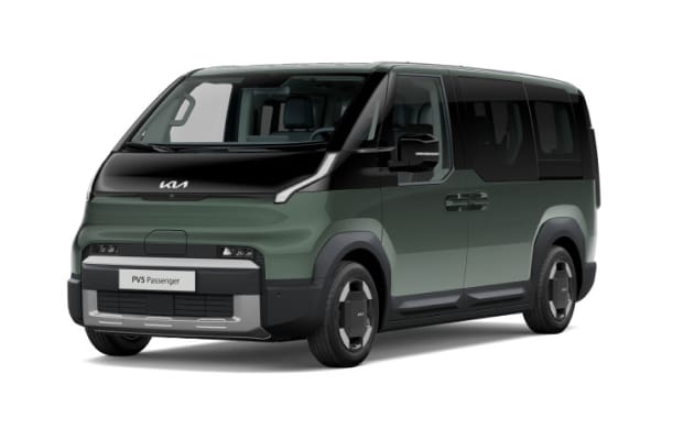 Full front-side view of the blue Kia PV5 Passenger