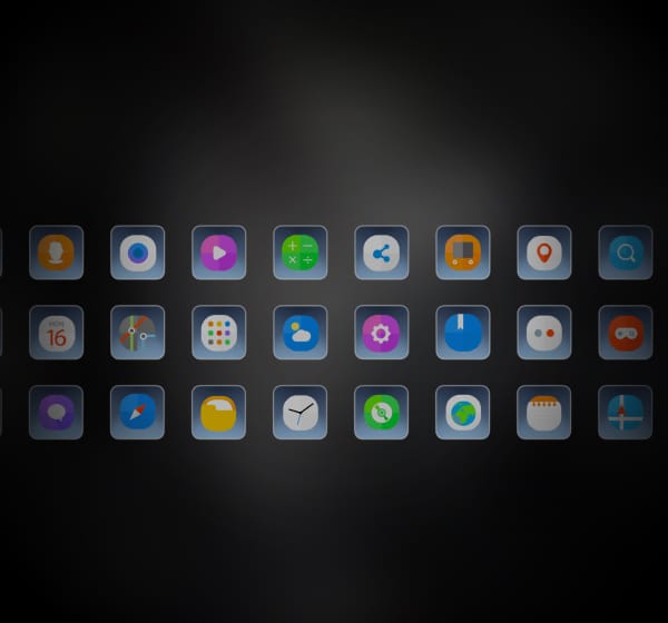 Grid of app icons on an automotive infotainment interface