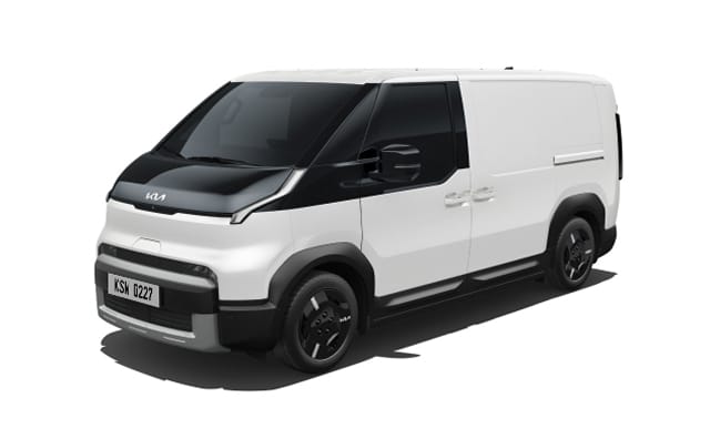 Full front-side view of grey Kia PV5 Cargo