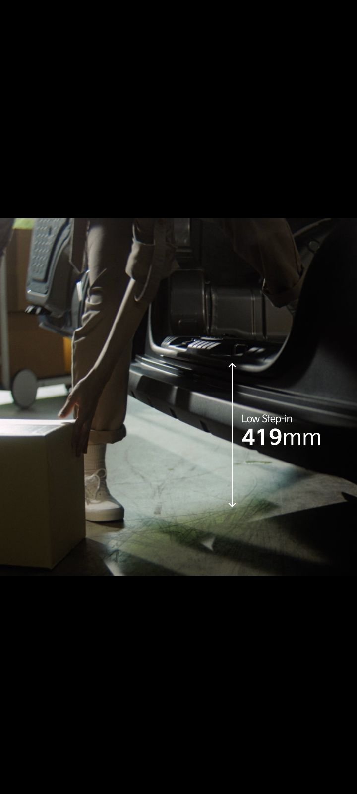 Close-up of the Kia PV5 Cargo step-in height near rear door