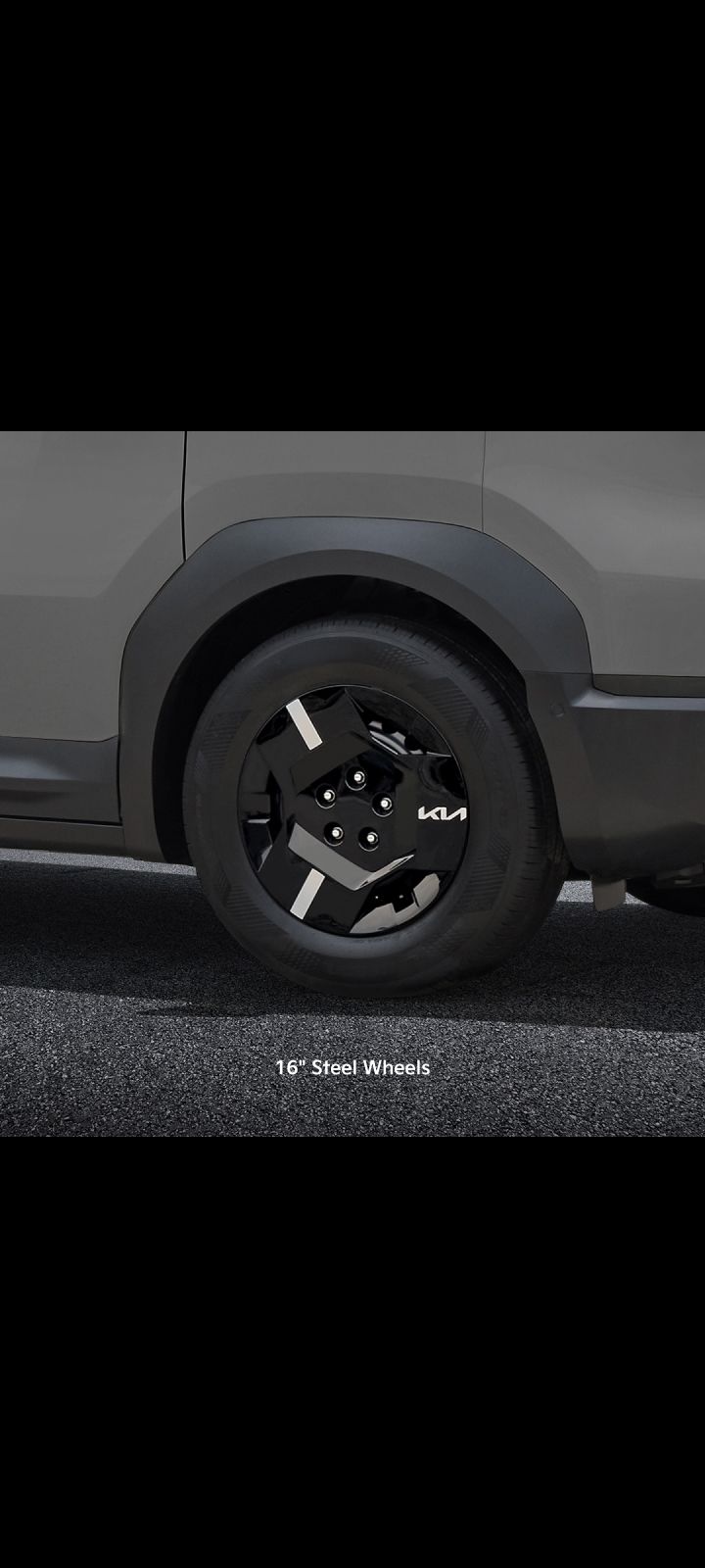 Close-up of the Kia PV5 Cargo right front wheel