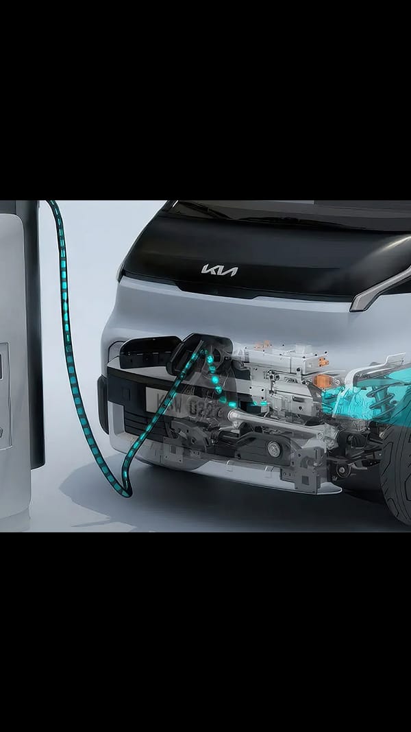 Close-up of front charging port with electric flow graphic