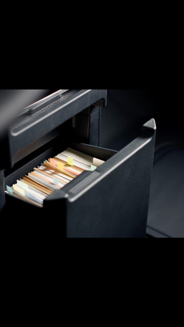 Centre console drawer of the Kia PV5 Passenger with files stored inside