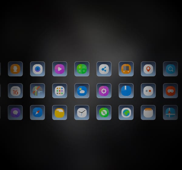 Grid of app icons on an automotive infotainment interface