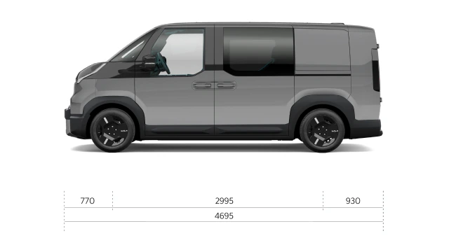 Side view of the Kia PV5 Crew Van with exterior dimensions