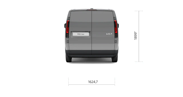 Rear view of the Kia PV5 Crew Van with exterior dimensions
