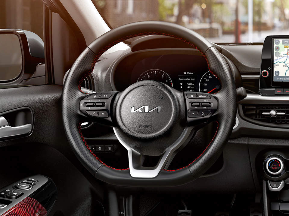 The new Kia Picanto GT Line d-cut steering wheel with perforated leather