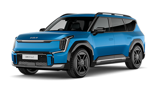 Blue Kia EV9 SUV with white background