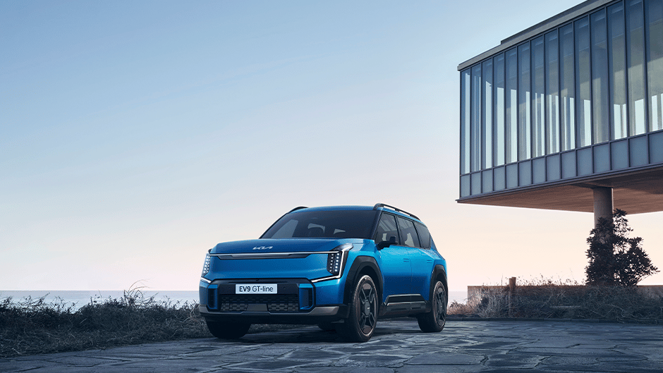 The Kia EV9 in Pacific Blue