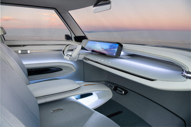 The front interior design of the Kia EV9 Concept