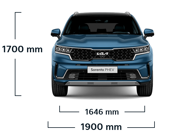 The all-new Kia Sorento PHEV front view dimensions