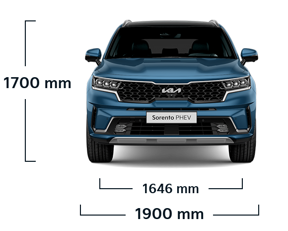 The all-new Kia Sorento PHEV front view dimensions