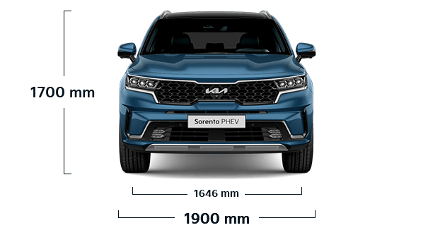 The all-new Kia Sorento PHEV front view dimensions