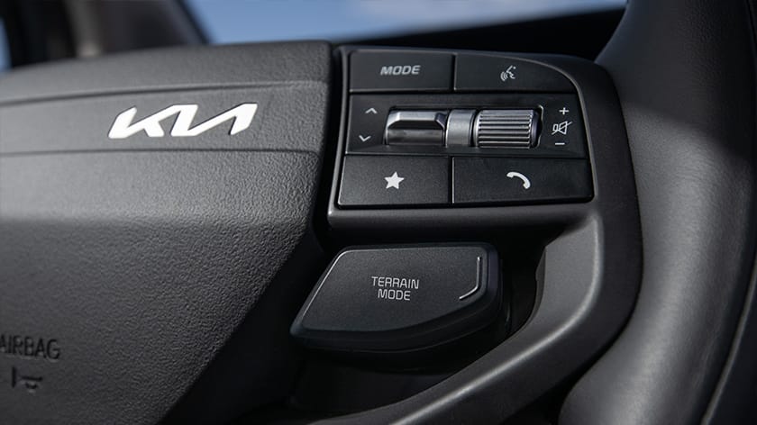 Close-up of the steering wheel in the Kia Sportage