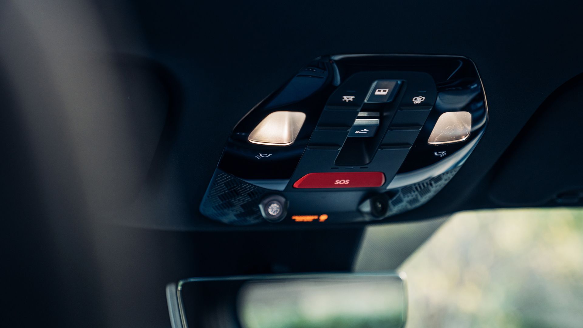 Overhead console of Kia EV9 with SOS emergency button