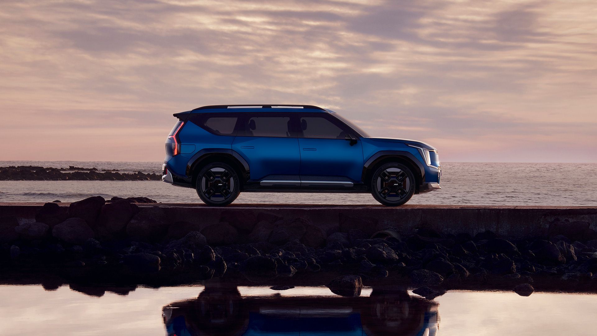 Front side of EV6 GT parked on a road