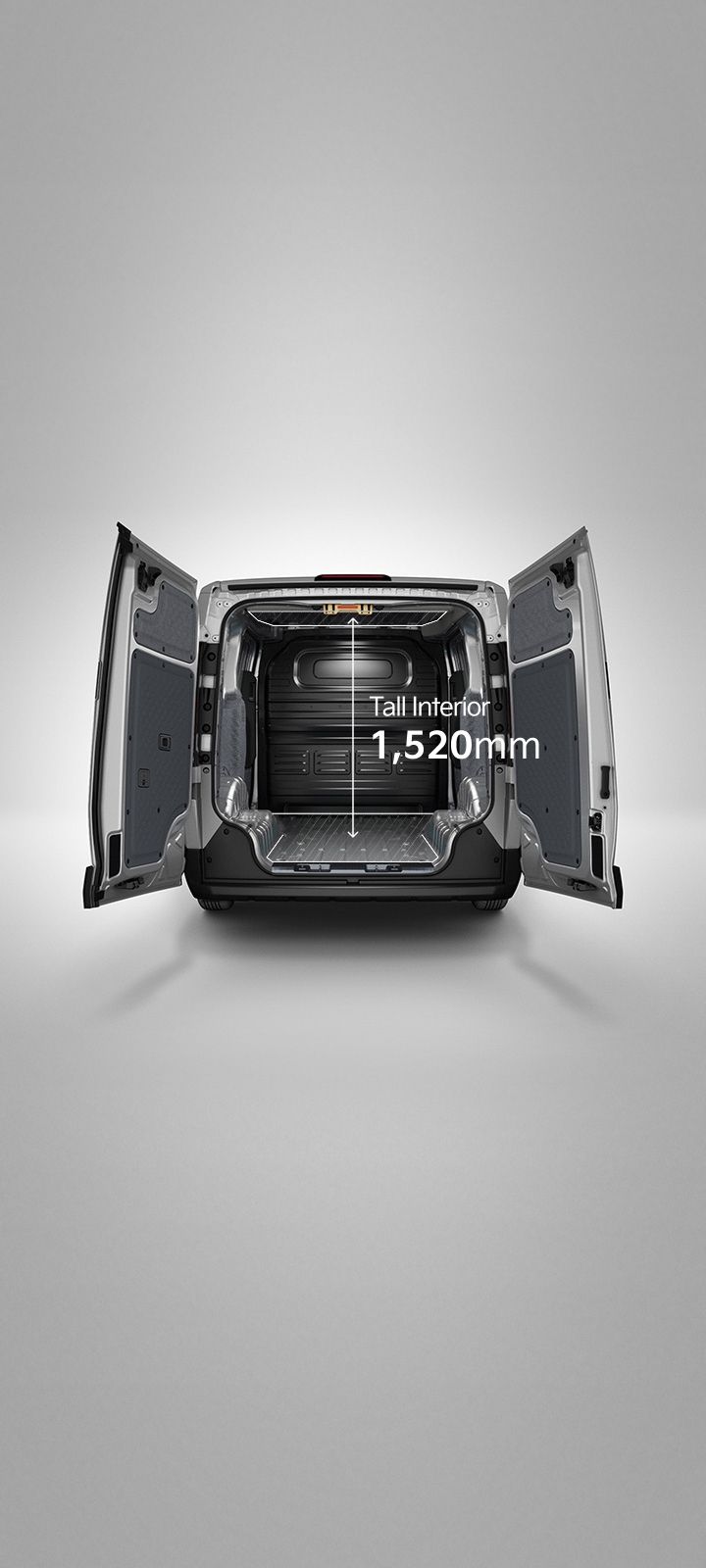 Rear view of the Kia PV5 Cargo with opened cargo doors