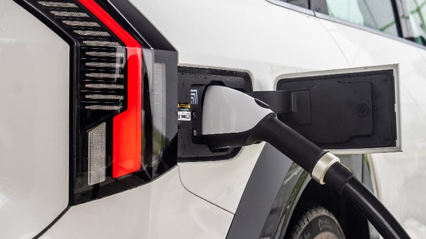 Close-up of the EV9 being charged