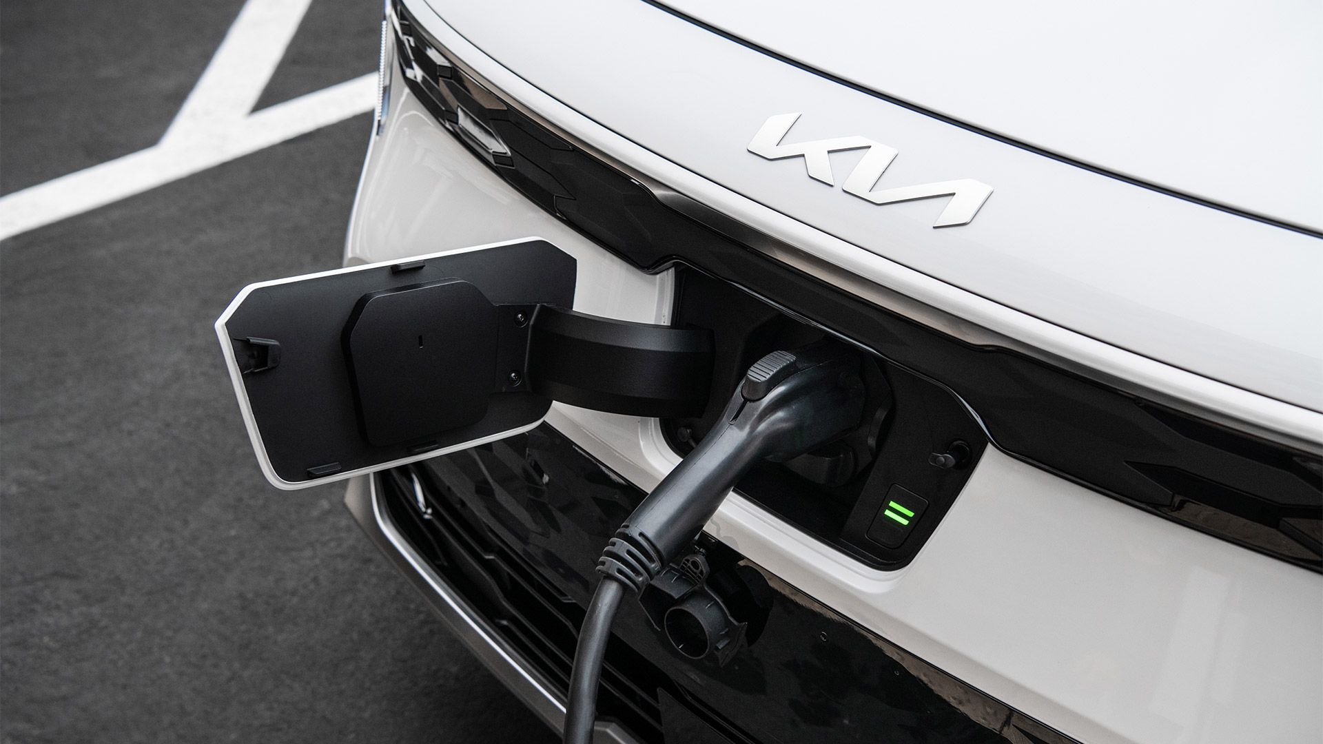 Close-up of the Kia EV being charged