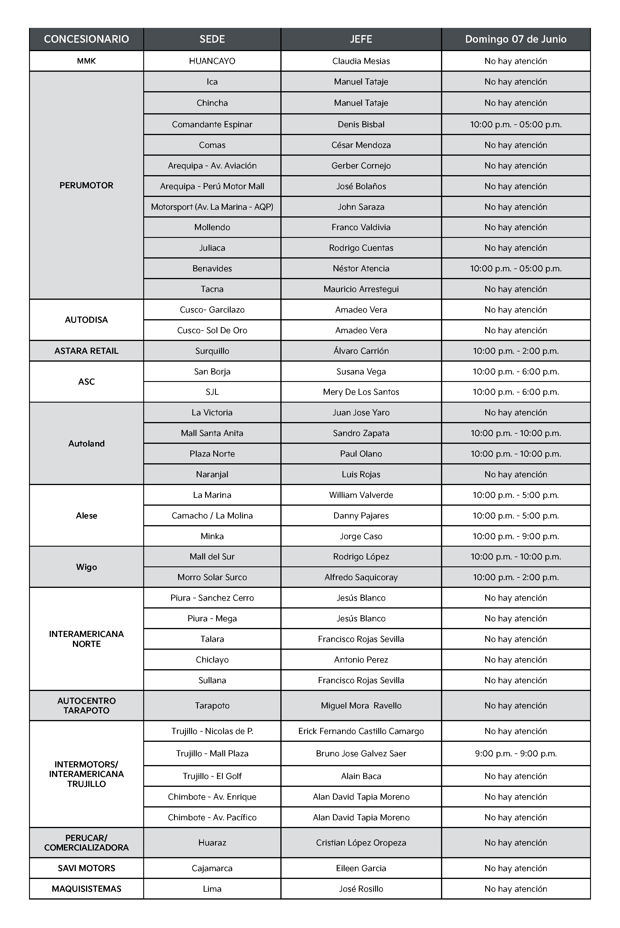 Horario feriado