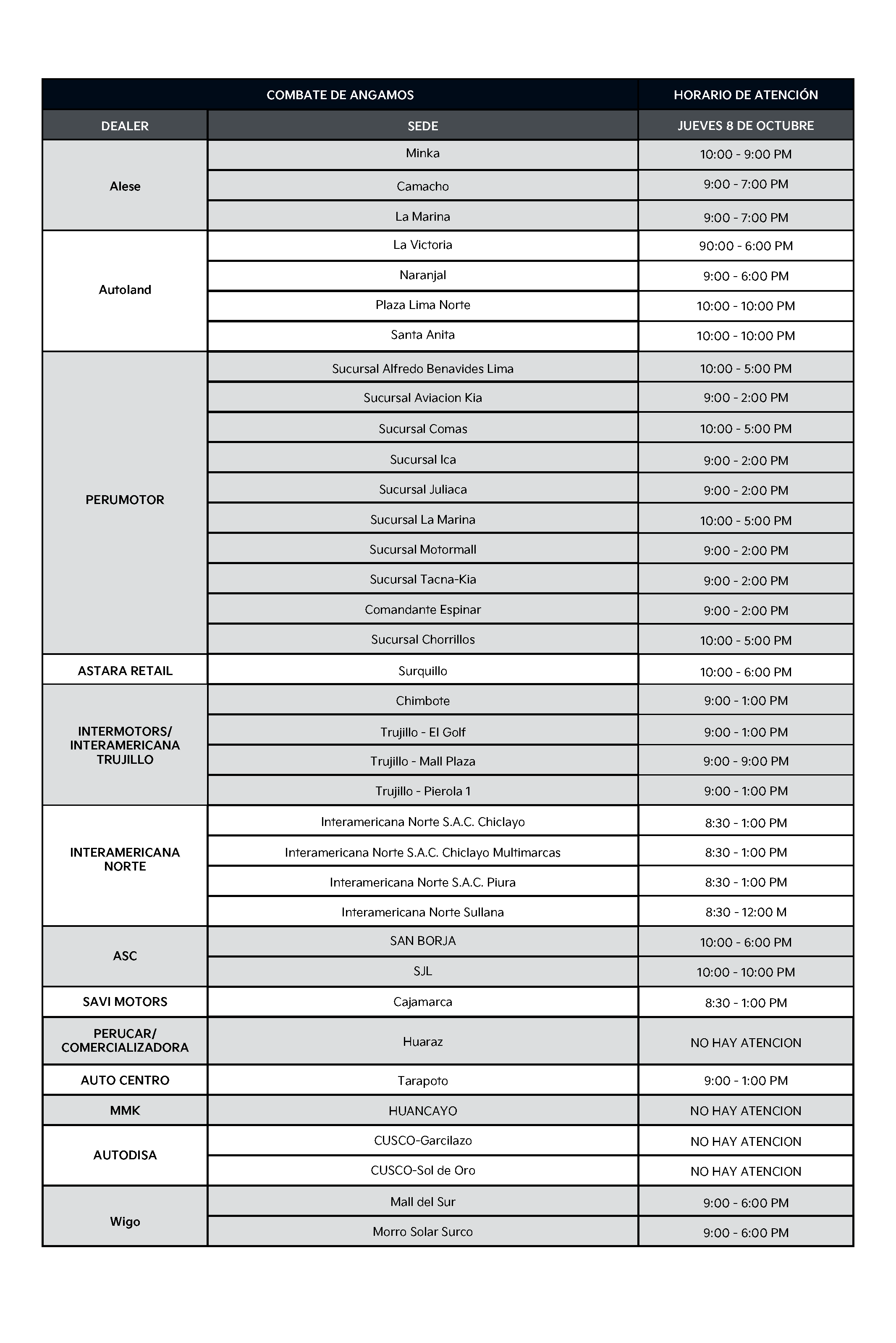 Horario feriado