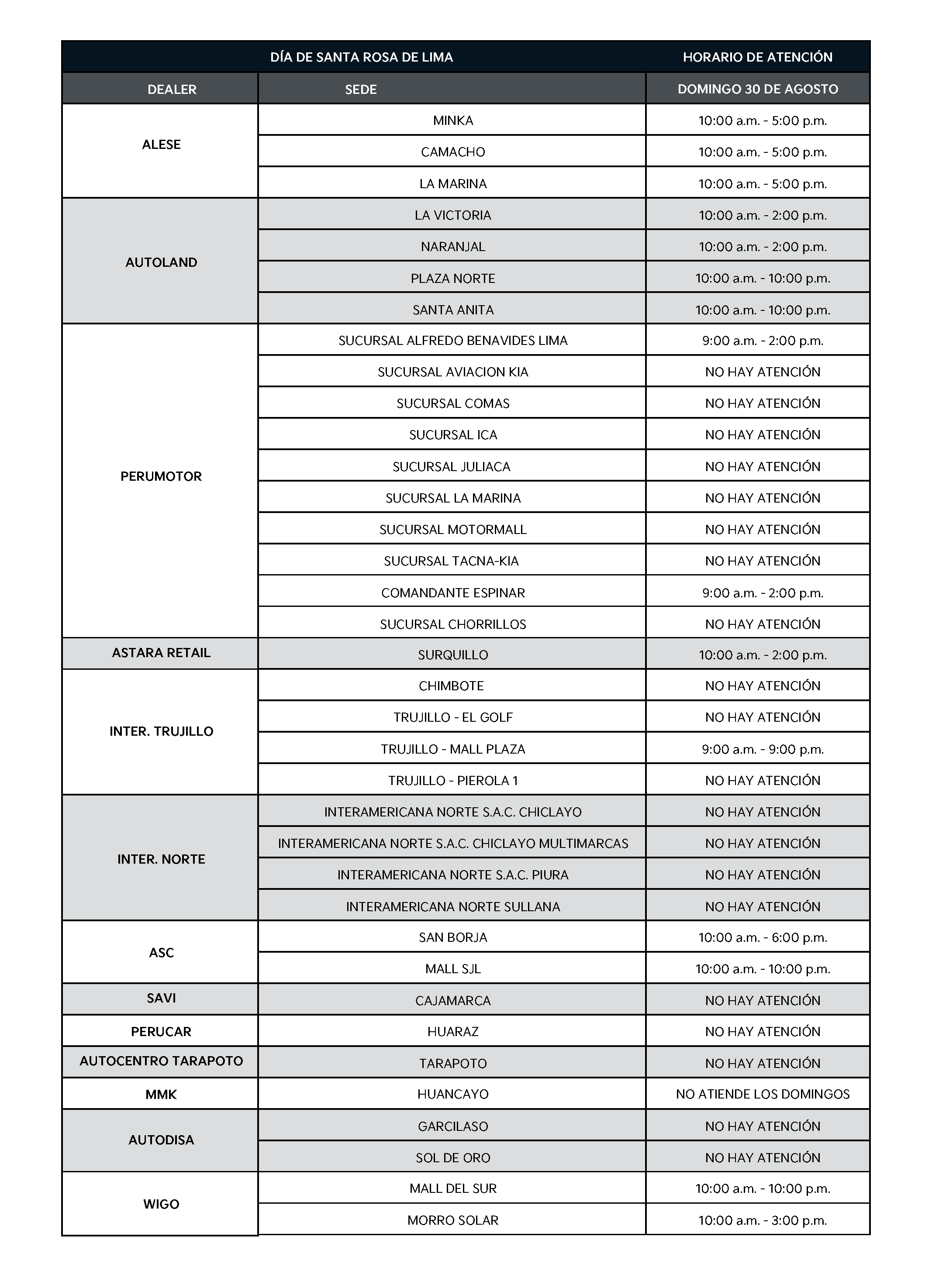 Horario feriado