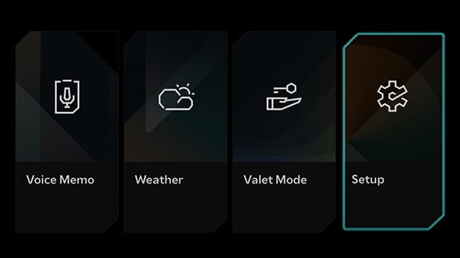 Infotainment home screen with Setup selected