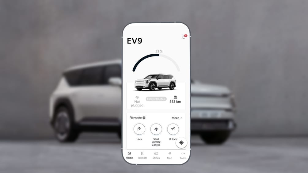 App home screen showing remote controls and vehicle status