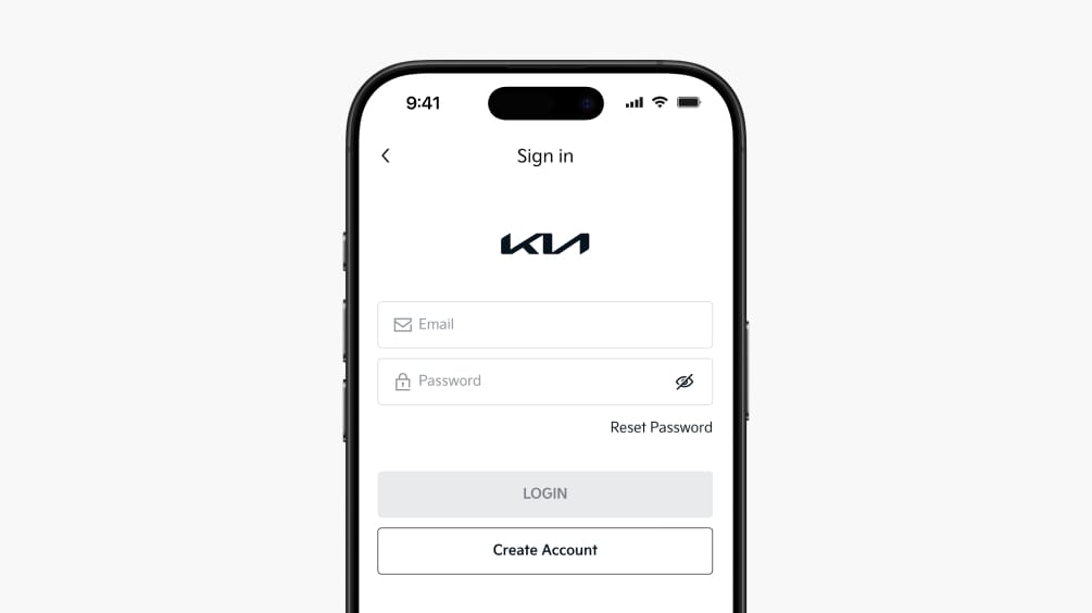 Smartphone showing the Kia Connect sign-in screen