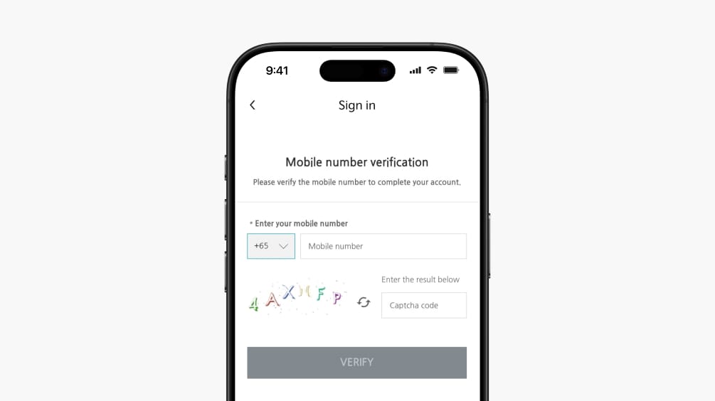 Smartphone showing the mobile number verification screen