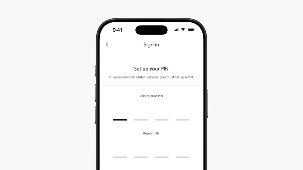 Smartphone showing the PIN setup screen
