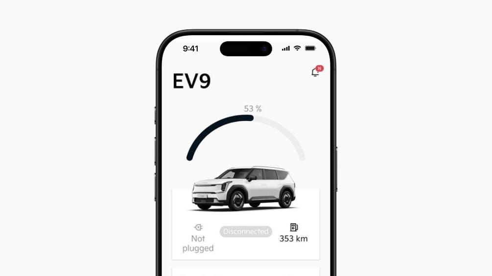 Smartphone showing the Kia Connect app with the vehicle status connected