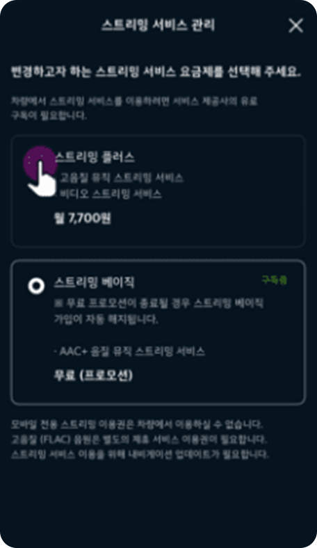 스트리밍 플러스 선택