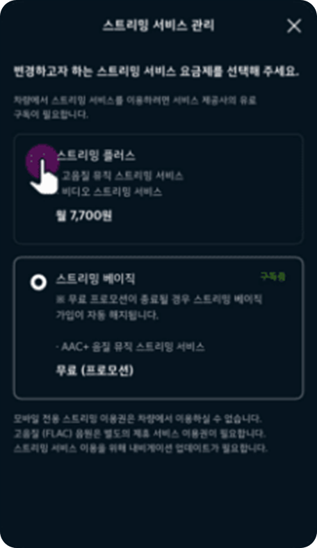 스트리밍 플러스 선택