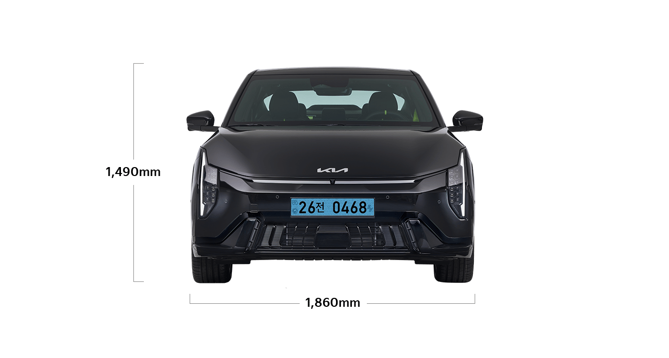 EV4 GT 제원 정면 : 전폭 1,860mm, 전고 1,490mm