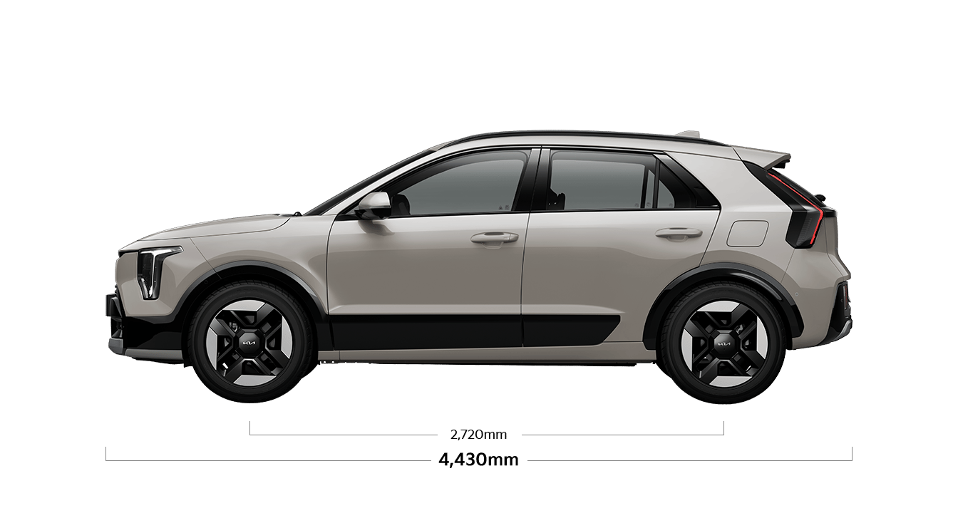 니로 제원 측면 : 전장 4,430mm, 축거 2,720mm