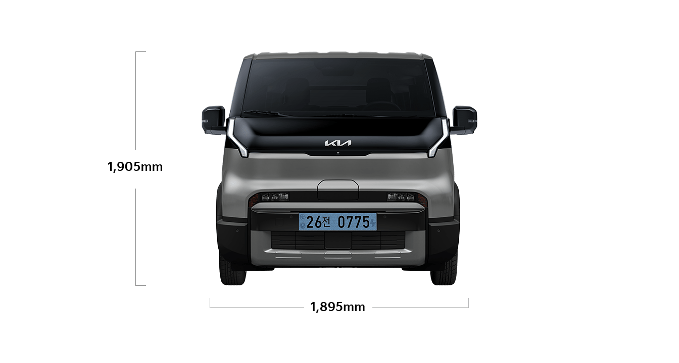 PV5 WAV 제원 정면 : 전폭 1,895mm, 전고 1,905mm