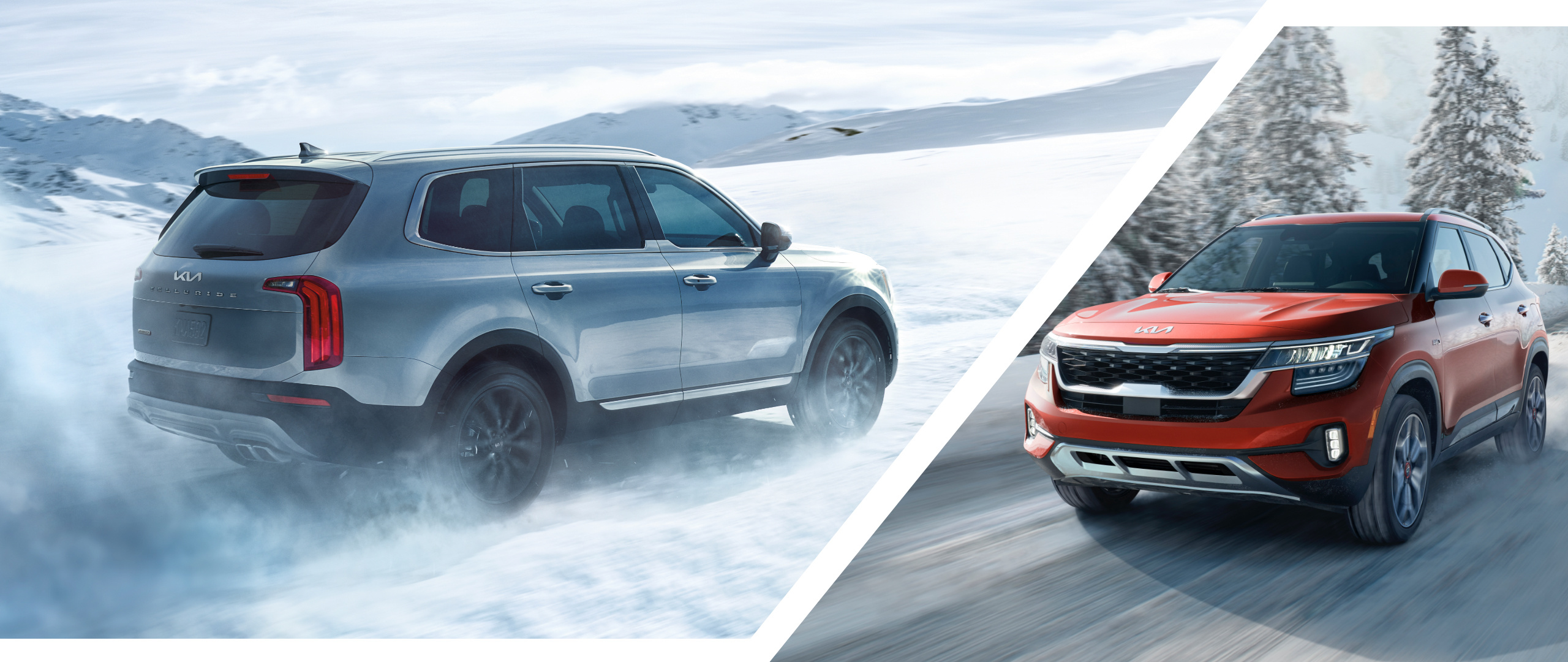 2022 Kia Telluride And 2022 Kia Seltos Driving In Snowy Conditions With All-Wheel Drive