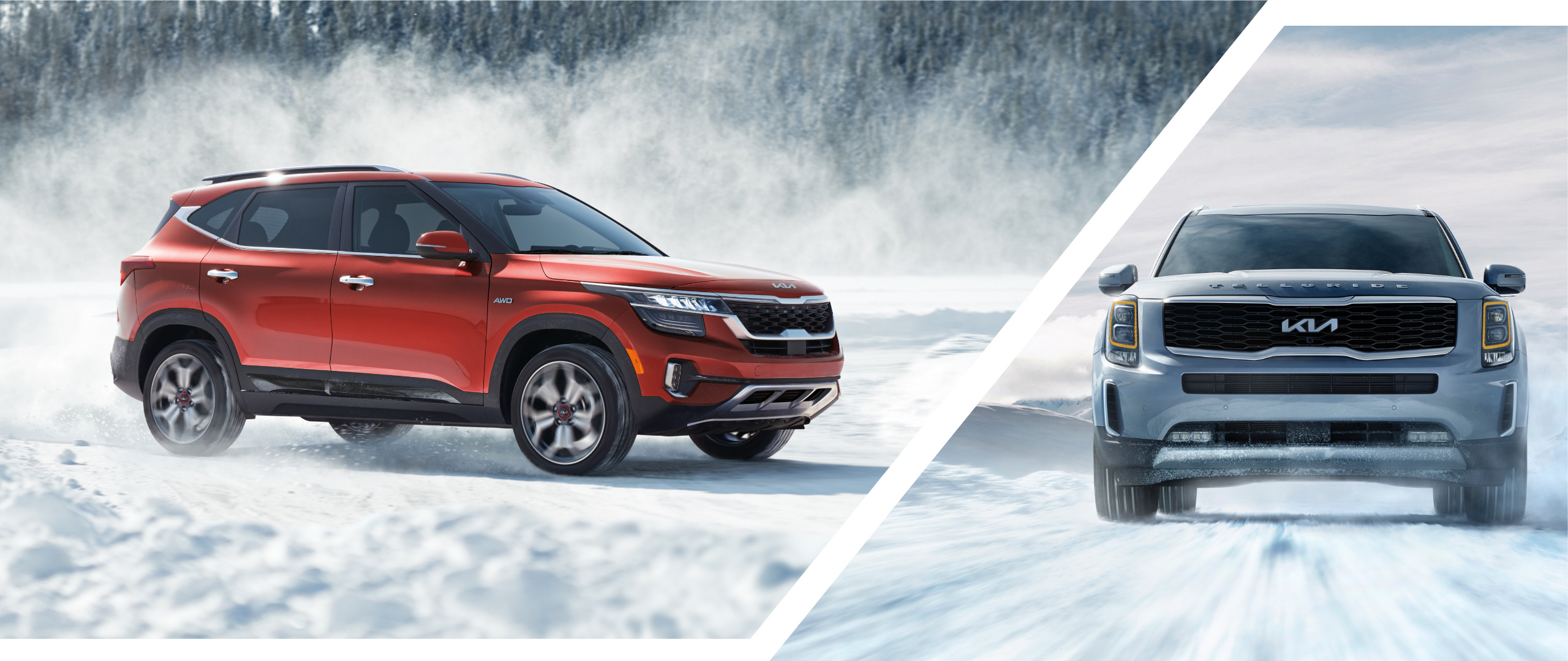 2022 Kia Seltos And 2022 Kia Telluride Driving In Snowy Conditions With All-Wheel Drive Lock Mode