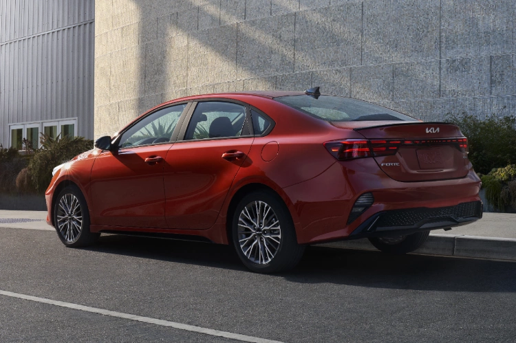 2022 Kia Forte Driving In The Mountains Rear Three-Quarter View