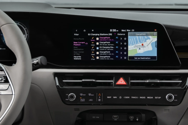 2023 Kia Niro EV Interior Touchscreen Showing Nearby Charging Stations Close-Up